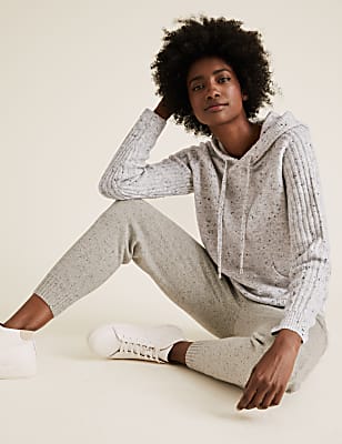 Textured Knitted Rib Sleeve Relaxed Hoodie