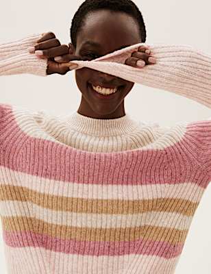 Striped Ribbed Crew Neck Relaxed Jumper
