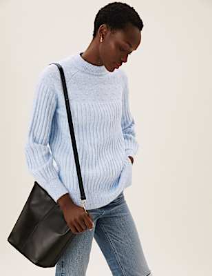 Textured Ribbed Crew Neck Relaxed Jumper
