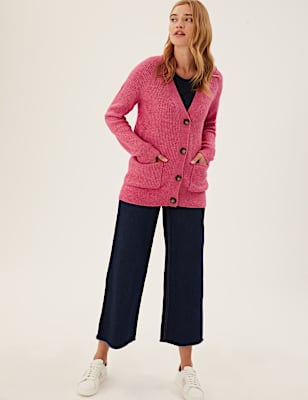 Ribbed V-Neck Relaxed Longline Cardigan