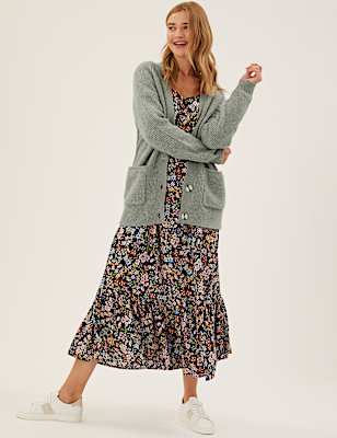 Ribbed V-Neck Relaxed Longline Cardigan