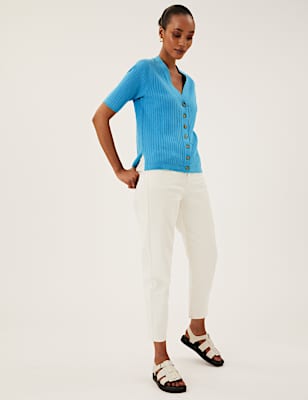 Cotton Rich Ribbed V-Neck Cardigan