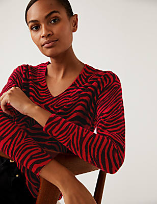 Supersoft Animal Print V-Neck Jumper