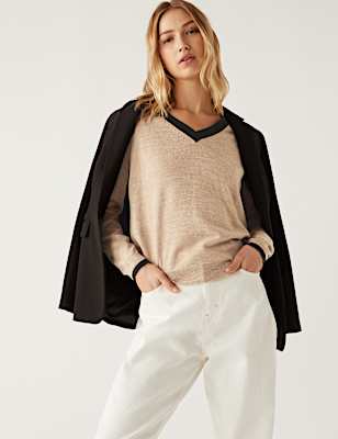 Supersoft Colour Block V-Neck Jumper