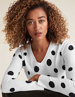 Supersoft Polka Dot V-Neck Jumper