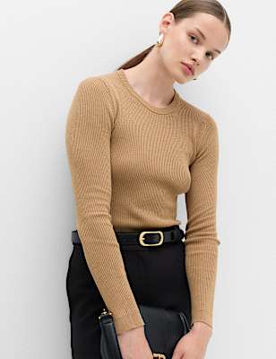 Ribbed Crew Neck Fitted Jumper