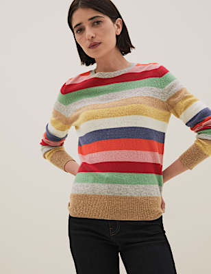 Pure Cashmere Striped Crew Neck Jumper