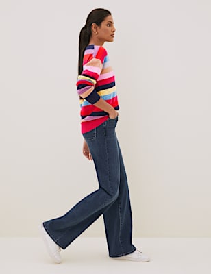 Pure Cashmere Striped V-Neck Jumper