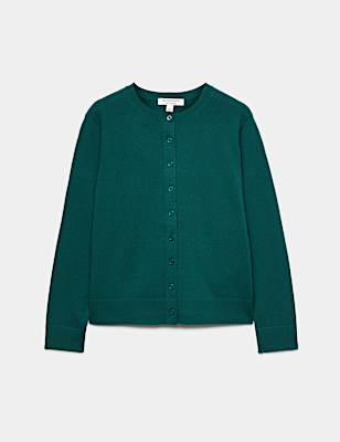 Pure Cashmere Crew Neck Button Front Cardigan