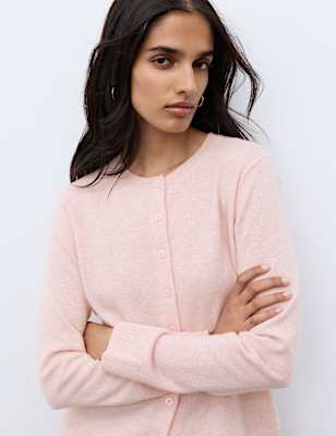 Pure Cashmere Crew Neck Button Front Cardigan