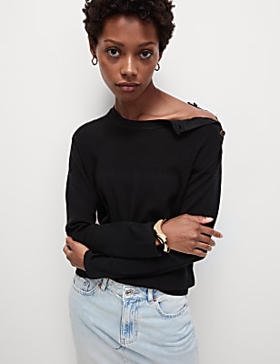 Soft Touch Crew Neck Button Detail Jumper