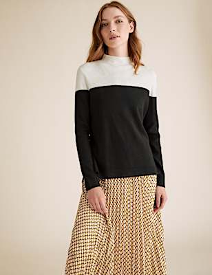 Soft Touch Colour Block Funnel Neck Jumper