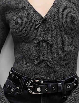 Sparkly V-Neck Bow Detail Cardigan