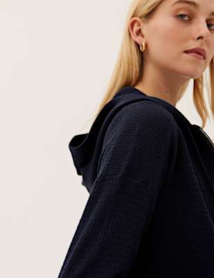 Soft Touch Textured Relaxed Zip Up Hoodie