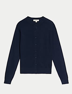 Crew Neck Button Front Cardigan