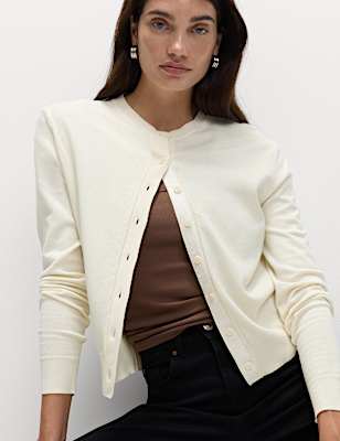 Crew Neck Button Front Cardigan