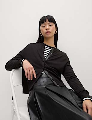 Crew Neck Button Front Cardigan