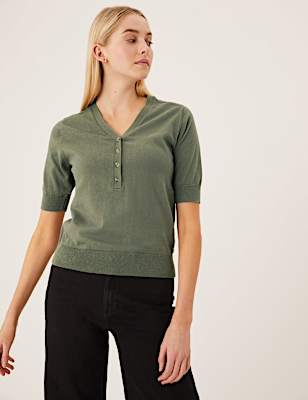 Cotton Rich Short Sleeve Knitted Top