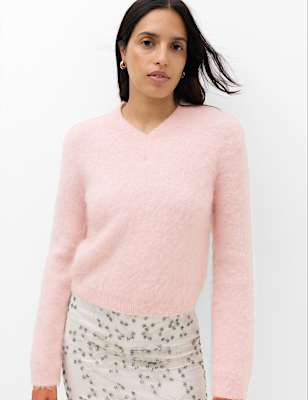 Wool Blend V-Neck Jumper with Mohair