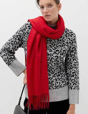 Animal Print Funnel Neck Relaxed Fit Jumper with Wool