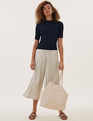 Ribbed Crew Neck Fitted Short Sleeve Jumper