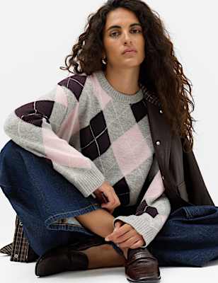 Argyle Crew Neck Relaxed Jumper