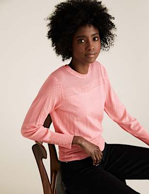 Textured Crew Neck Button Detail Jumper