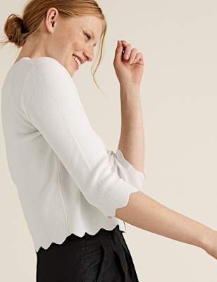 Scallop Edge Fitted Cropped Cardigan