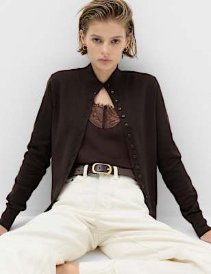 Funnel Neck Slim Fit Cardigan with Wool