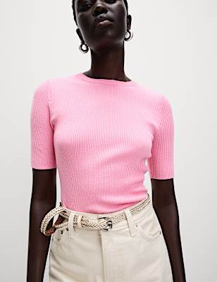 Ribbed Crew Neck Knitted Top