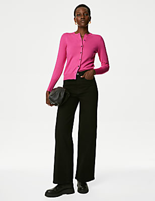 Crew Neck Button Front Cardigan