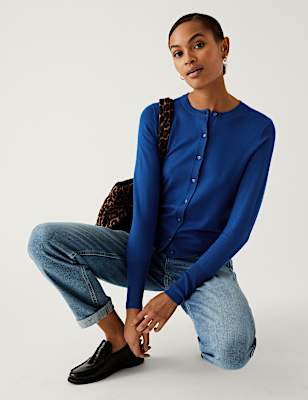 Crew Neck Button Front Cardigan