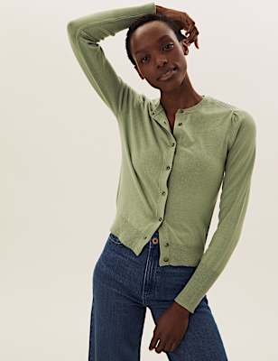 Crew Neck Button Front Cardigan