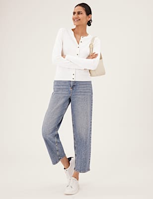Crew Neck Button Front Cardigan