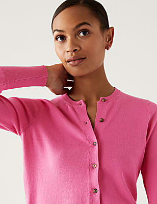 Crew Neck Button Front Cardigan