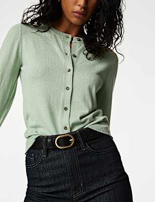 Crew Neck Button Front Cardigan