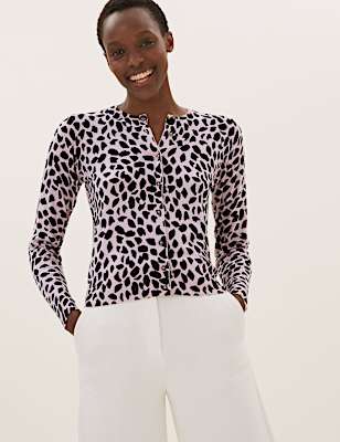Animal Print Crew Neck Cardigan