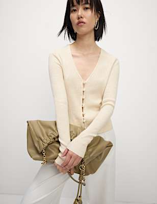 Ribbed V-Neck Button Front Cardigan