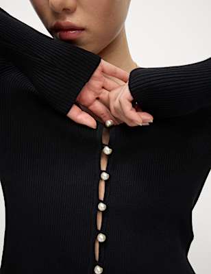 Ribbed V-Neck Button Front Cardigan