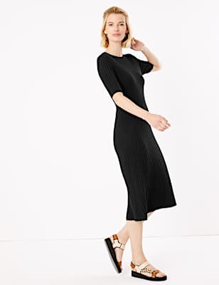 Ribbed Midi Fit & Flare Dress