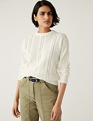 Cotton Rich Textured Crew Neck Jumper