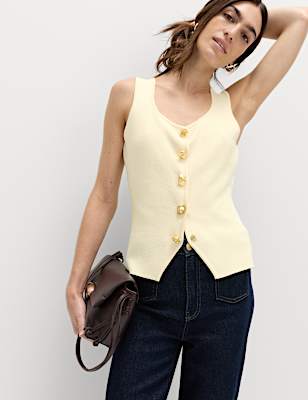 Button Front Slim Fit Knitted Waistcoat