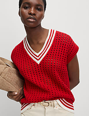 Cotton Rich Tipped Detail Knitted Vest