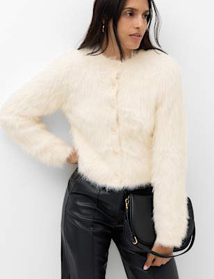 Textured Button Front Slim Cardigan