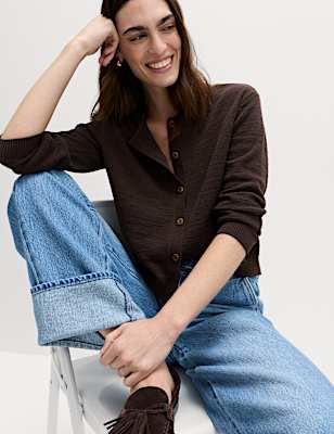 Cotton Rich Button Through Cropped Cardigan