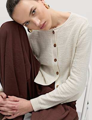Cotton Rich Button Through Cropped Cardigan