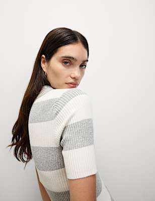 Soft Touch Striped Collared Knitted Top