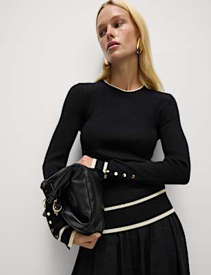 Ribbed Tipped Detail Crew Neck Jumper