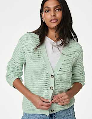 Cotton Rich Textured V-Neck Cardigan