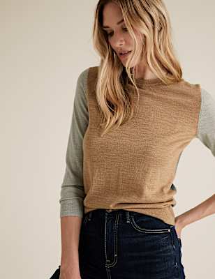 Pure Merino Wool Colour Block Jumper